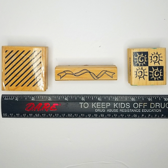 Random Shapes & Objects Wooden Rubber Stamp Set- Vintage Nine Piece - Picture 2 of 7